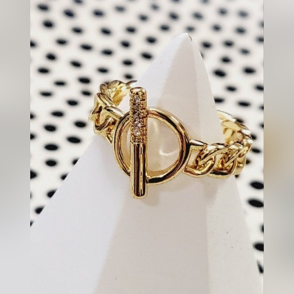 Womens Stainless Steel Open Link CZ Inlaid Ring